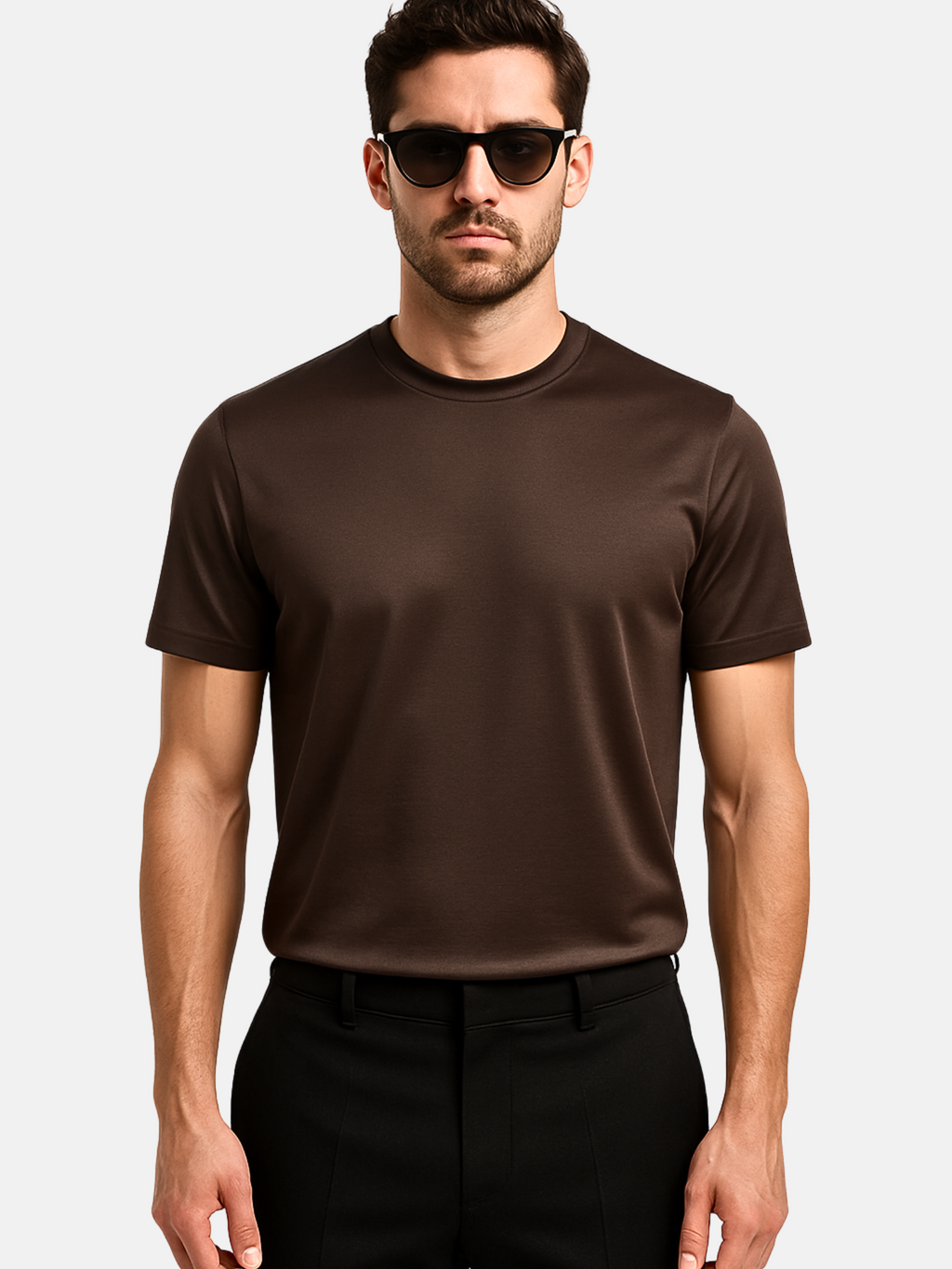 Mercerised Cotton T-Shirt - Dark Brown