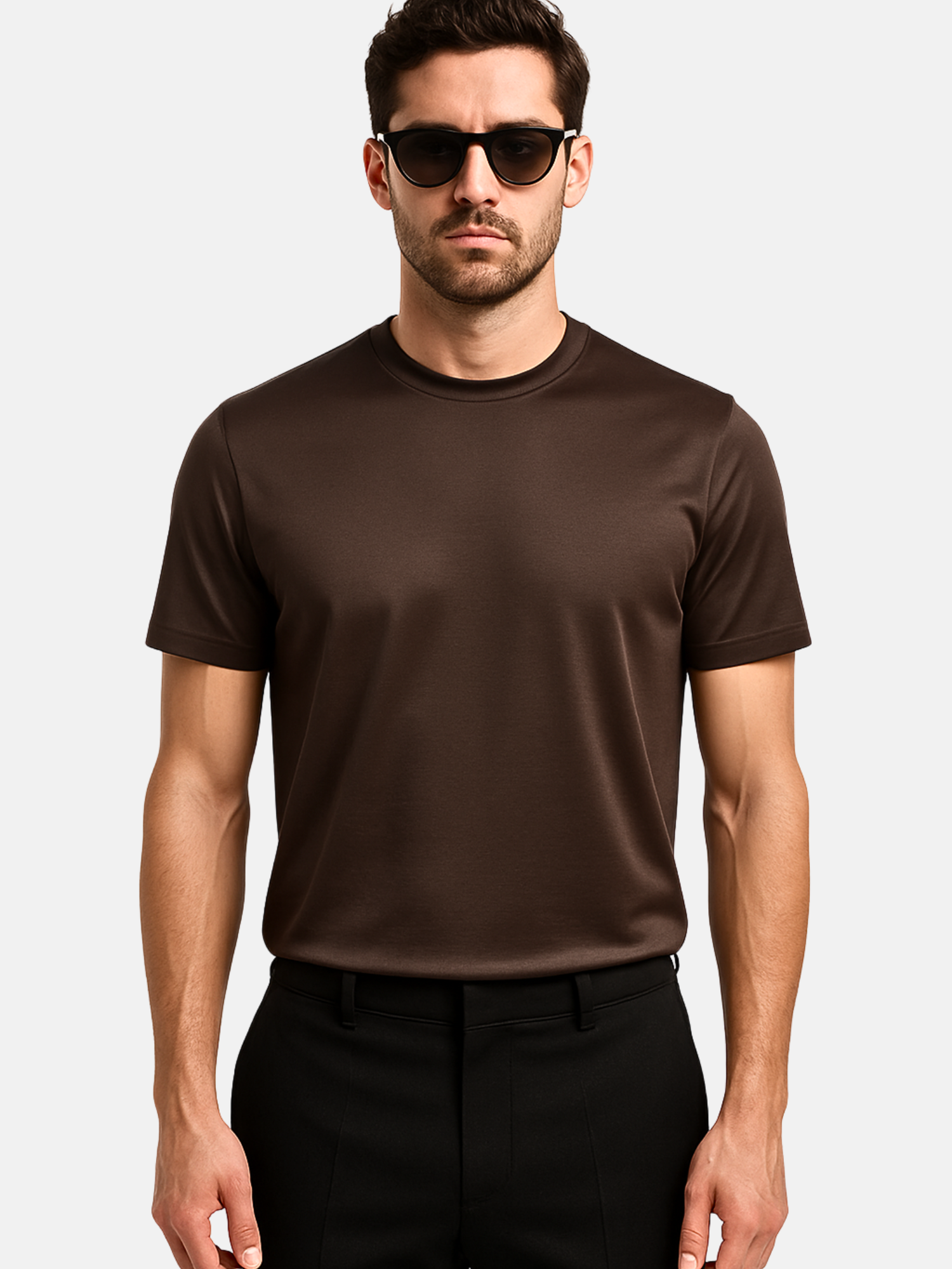 Mercerised Cotton T-Shirt - Dark Brown